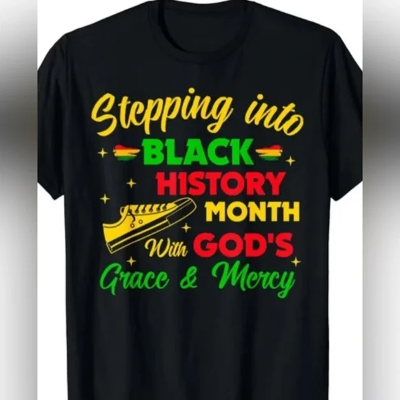 Black Graphic T-Shirt Stepping into Black History Month S-5XL - Picture 4 of 5
